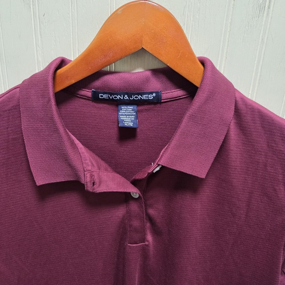 Devon & Jones Polo Shirt Womens XL Red Collared Short Sleeve Pima Knit Top